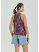 Halter Neck Button Detail Pleated Red Ethnic Blouse 4678